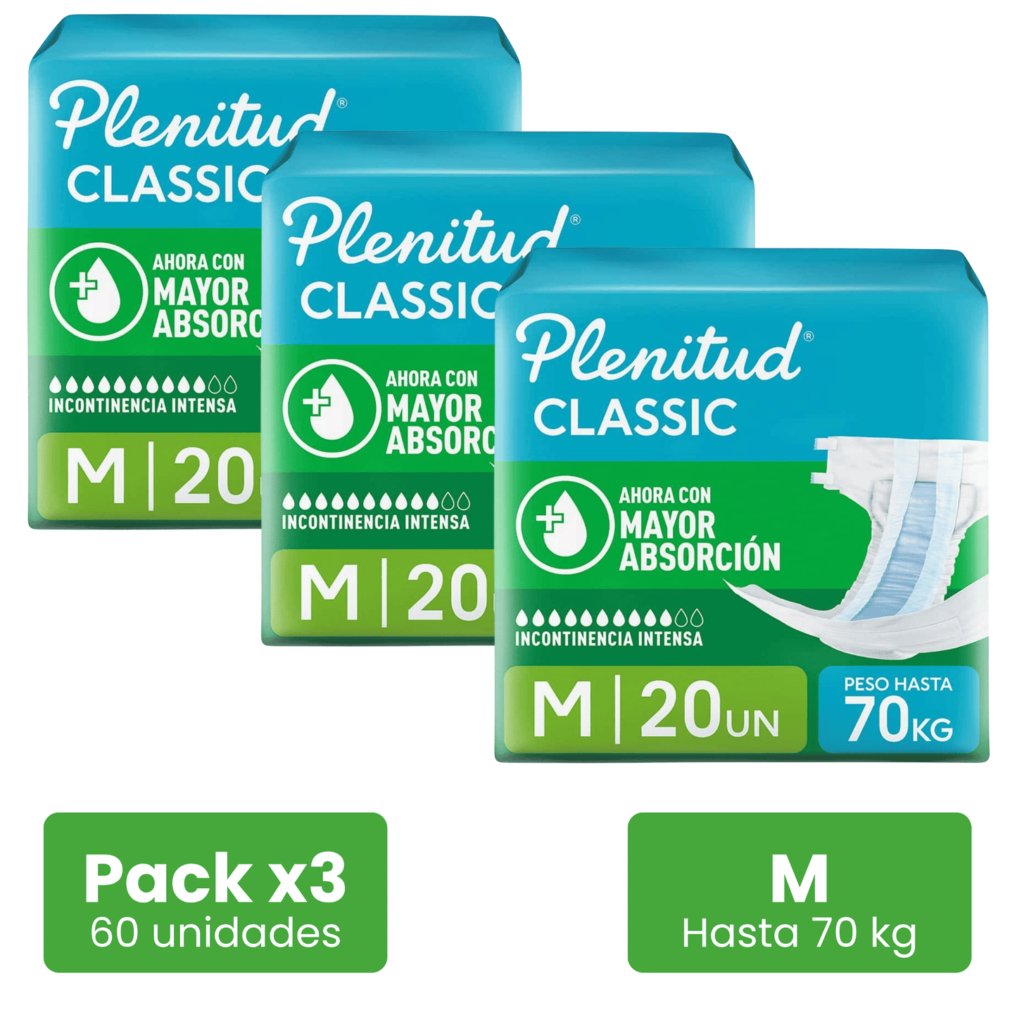Pack 03 Pañales Plenitud Classic Talla M