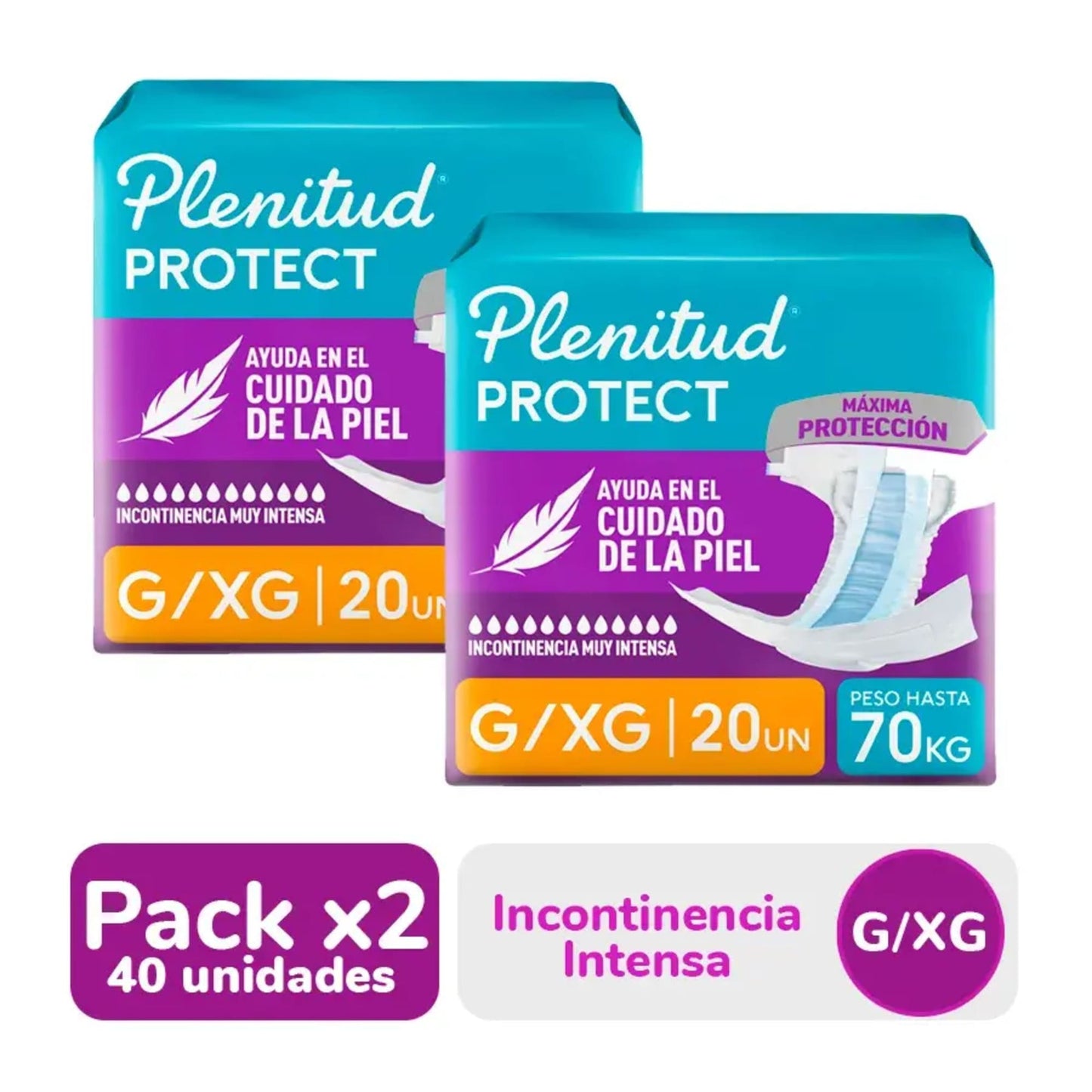 Pack 02 Pañales Plenitud Protect Talla G/XG