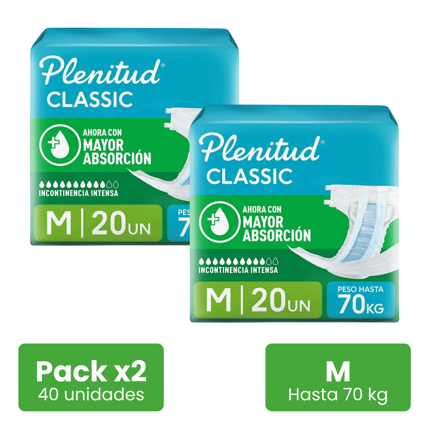 Pack 02 Pañales Plenitud Classic Talla M
