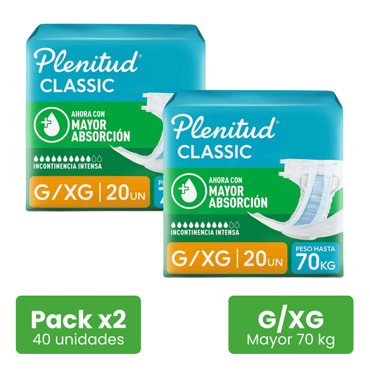 Pack 02 Pañales Plenitud Classic Talla G-XG