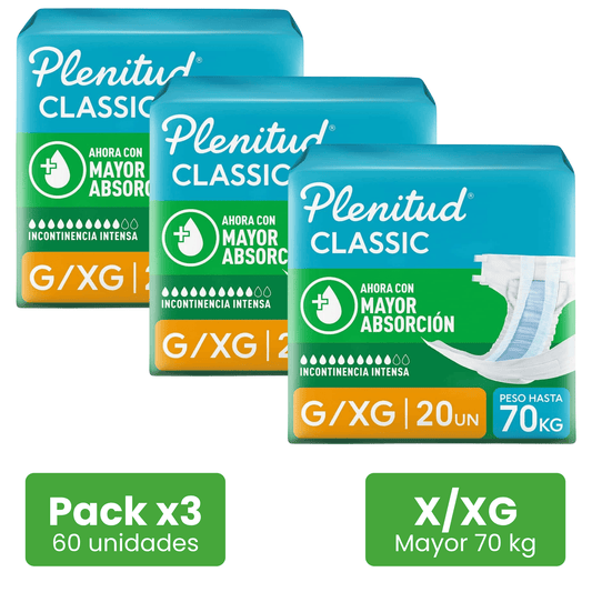 Pack 03 Pañales Plenitud Classic Talla G-XG